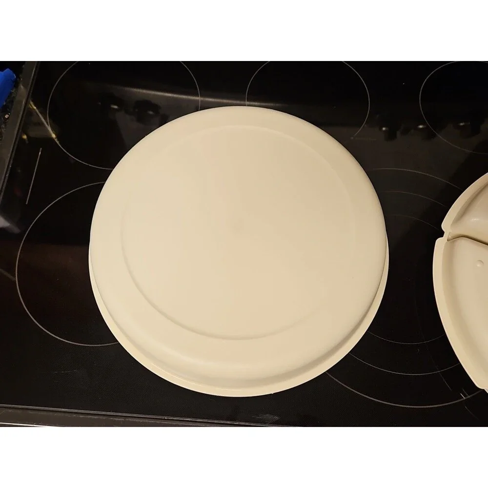 Tupperware Divided Serving Tray 1665-3 Almond With Lid & Dip Bowl 3 pc set